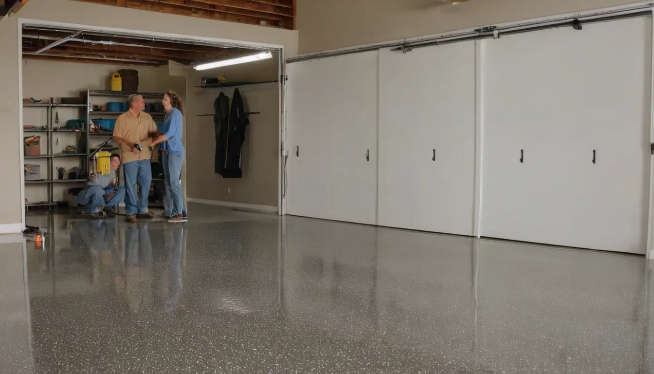 Epoxy garage floor with color flakes in a Frisco home garage